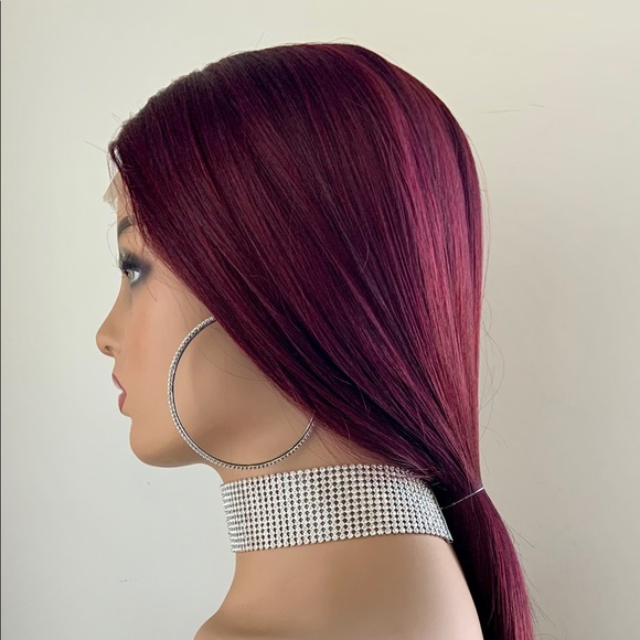 Long Straight 24” Deep Burgundy Lace Front Synthetic Wig - Picture 5 of 16